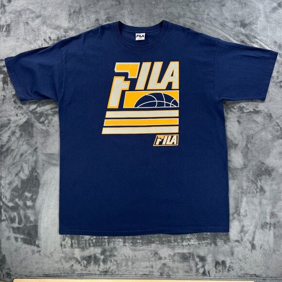 FILA Basketball T Shirt Men 2XL Vintage 90's Made in USA Hip Hop Big Print Logo - Picture 1 of 9